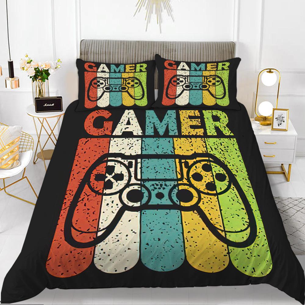 

Комплект пододеяльника с пуговицами, полиэстеровое покрывало с наволочками для детей, любителей игр, постельное белье размера кинг/квин EU single(135x200cm)