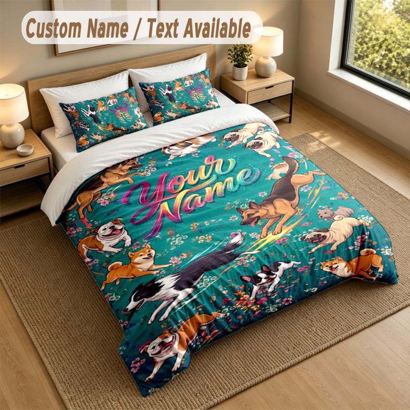 Dog Theme Personalized 3Pcs Bedding Set Custom Text & Name 1 Sheet 2 Pillowcases Household Bedding 1pc