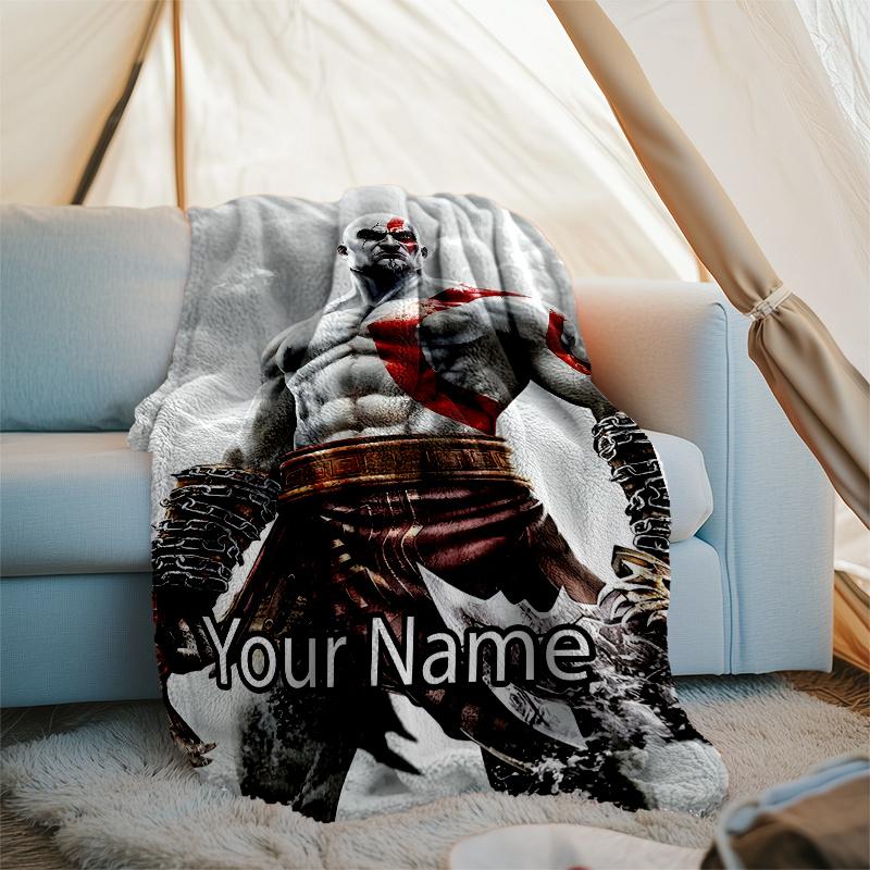 Custom Name God of War Theme Printed Blanket - Perfect for Couch, Bed, Travel & Outdoor Use | Machine Washable, Cozy & Durable.
