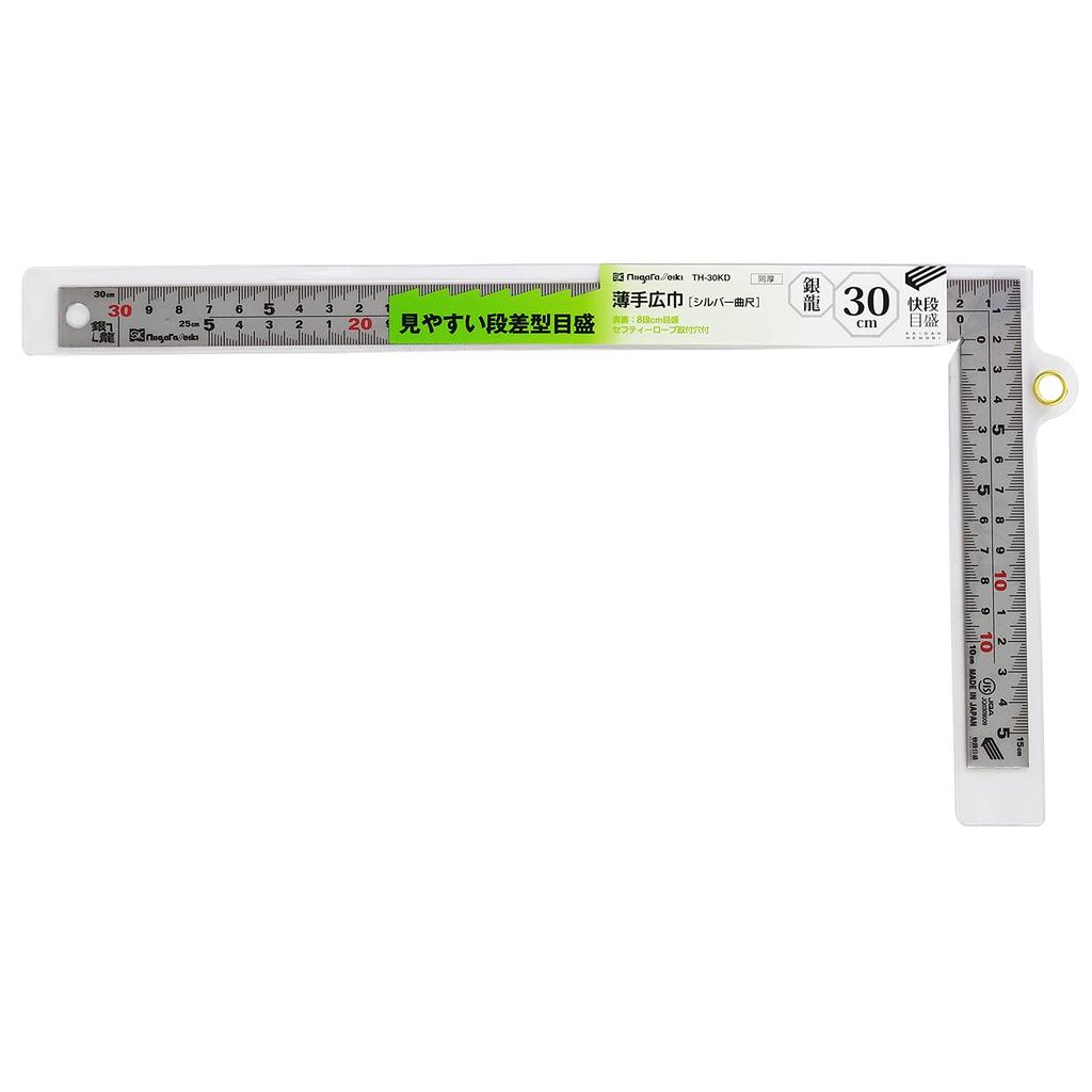 Niigata Seiki SK, hergestellt in Japan, silberfarbene, gebogene Skala, Ginryu Kaidan-Skala, dünn, breit, 30 cm, TH-30KD