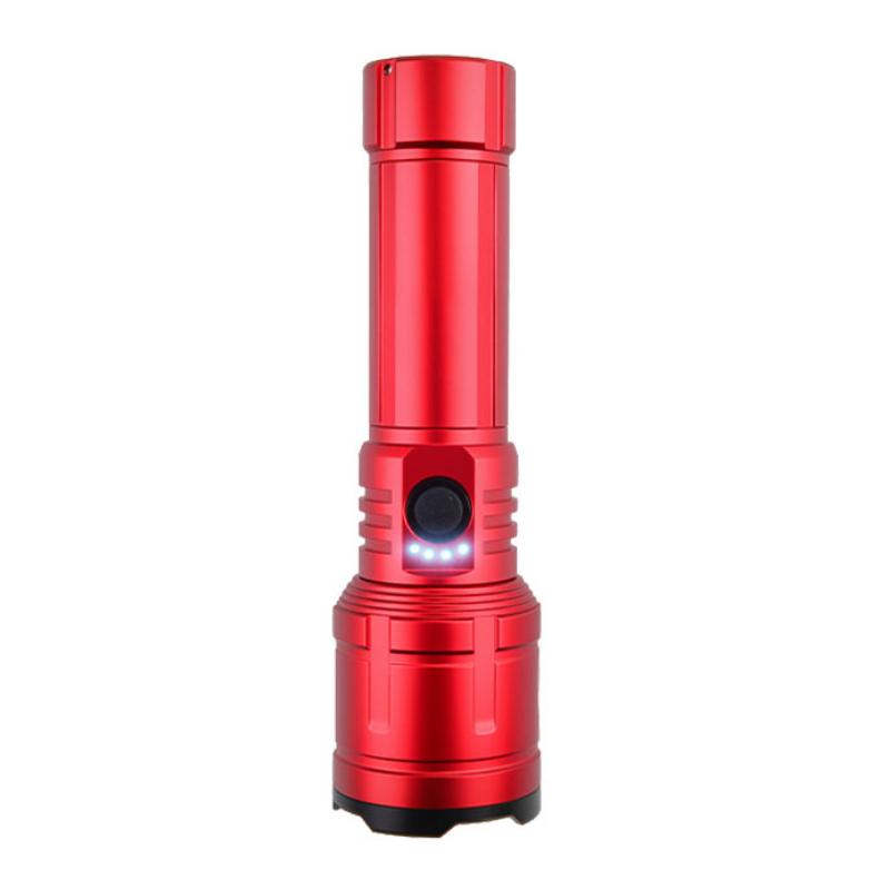 

Rechargeable Zoomable Flashlight with Flame Ignition White Laser Core 4 Level Power Indicator Fresnel Lens for Outdoor Camping red