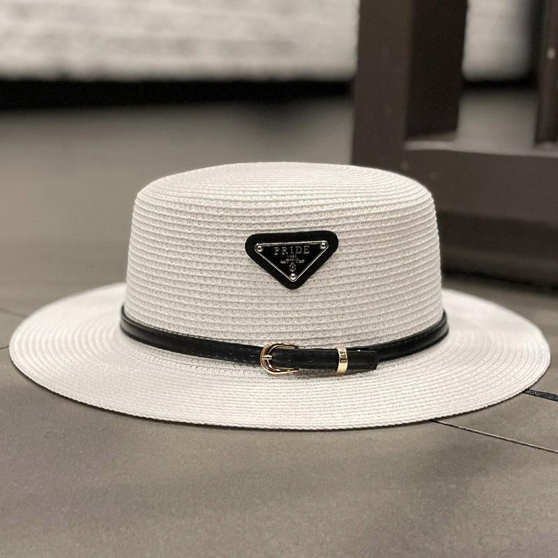New Triangular Metal Logo Straw Woven Hat for Children's Spring and Summer Fashion Versatile Vacation Beach Sun Hat