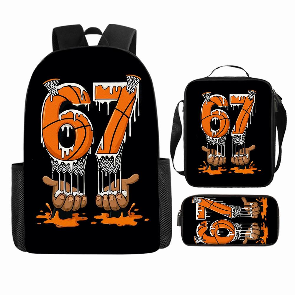 Large Capacity Schoolbag with Shoulder Strap; Student Three-piece Pencil Case Set