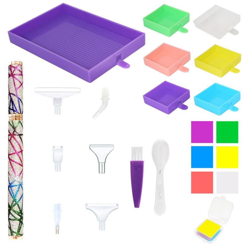 Glitter Diamond Painting Pen Kit with 6 Tips 6 Wax Pads Sorting Trays Brush Spoon and Storage Box for 5D Diamond Art Rhinestone Crafts