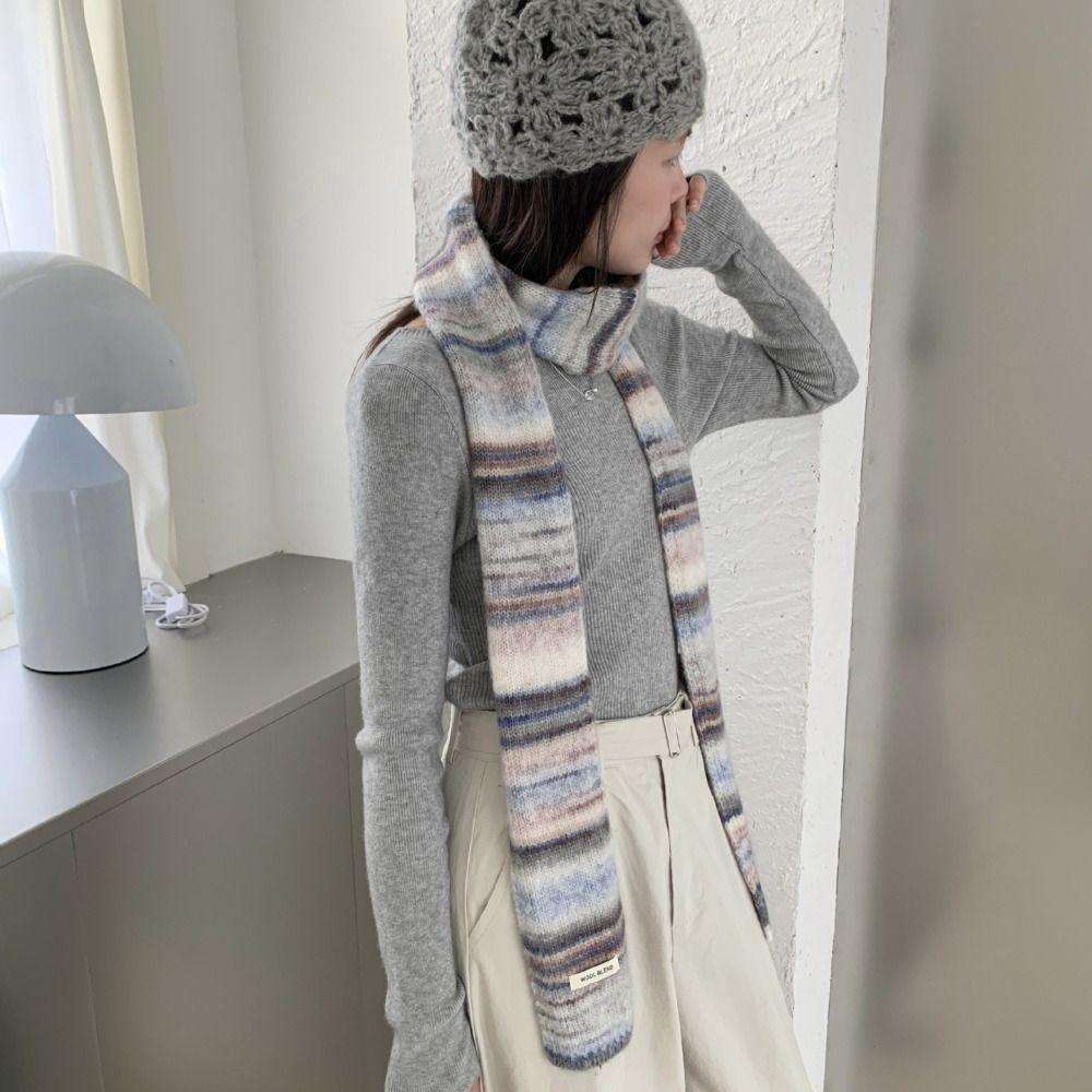 Korean Style Cashmere Knitted Scarf Plush Winter Shawl Fashion Rainbow Striped Scarf  Student
