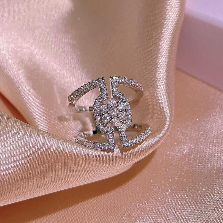Independent Station Platinum Plated Ring Female Creative Geometric Micro-Set Zircon Engagement Ring