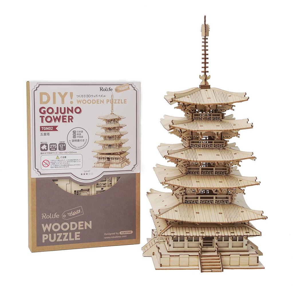 Tsukurundesu® 3D Wooden Puzzle TGN02 Five-Story Pagoda with Japanese Instructions