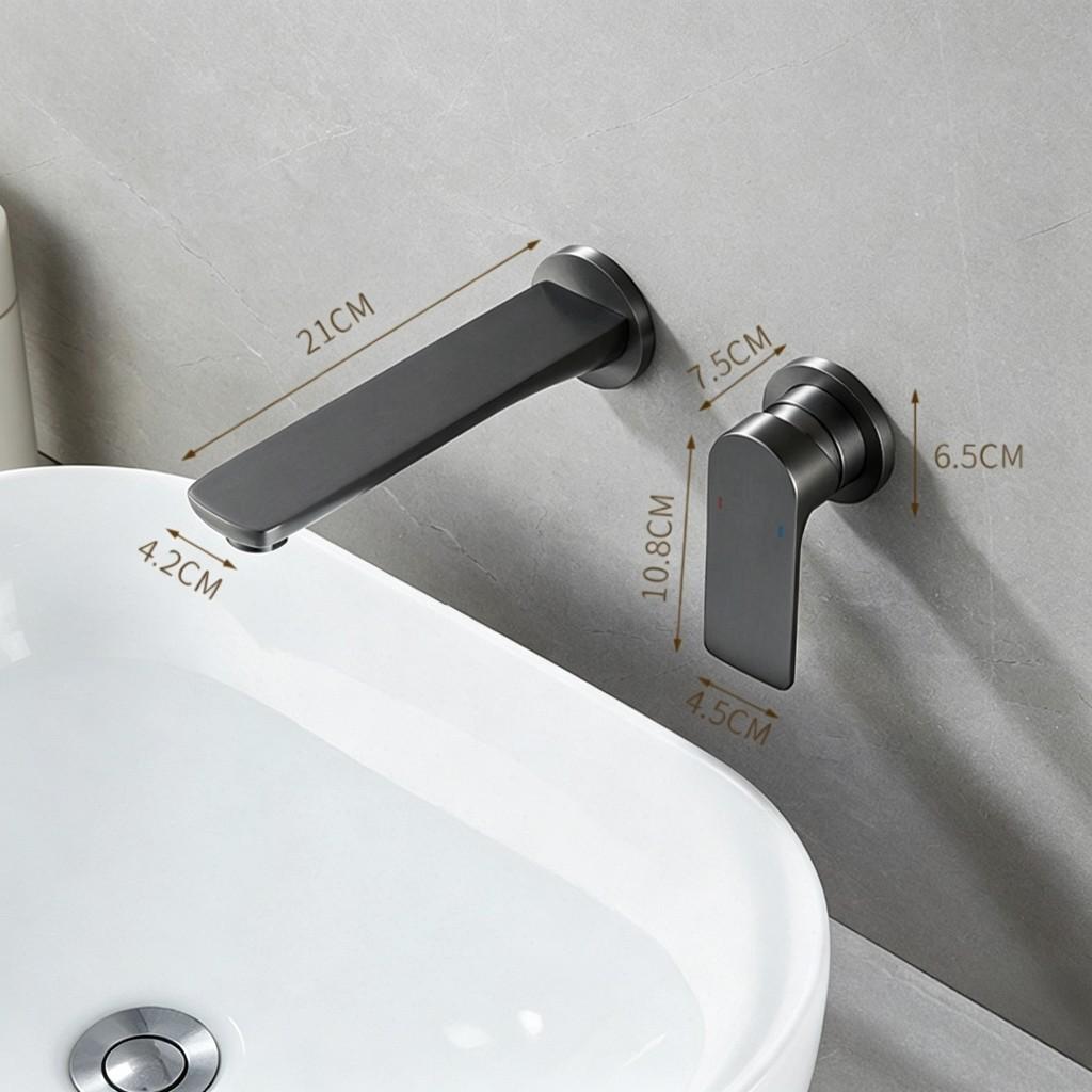 Gunmetal PVD Wall-Mounted Concealed Basin Faucet - All-Copper Hot & Cold Water Bathroom Sink Tap