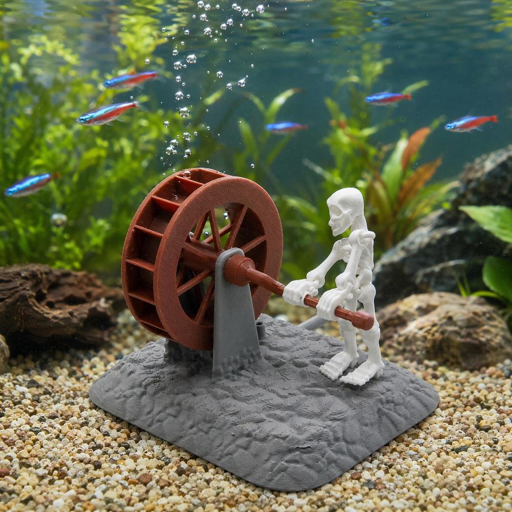 Skeleton Waterwheel Creative Underwater Landscape Skeleton Decor Pneumatic Rotatable Animated Skeletons Statue For Aquarium Tank