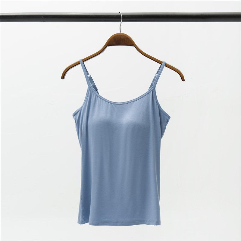 Modal Women's Wireless Strappy Tank Top with Built-in Bra Cups for Yoga