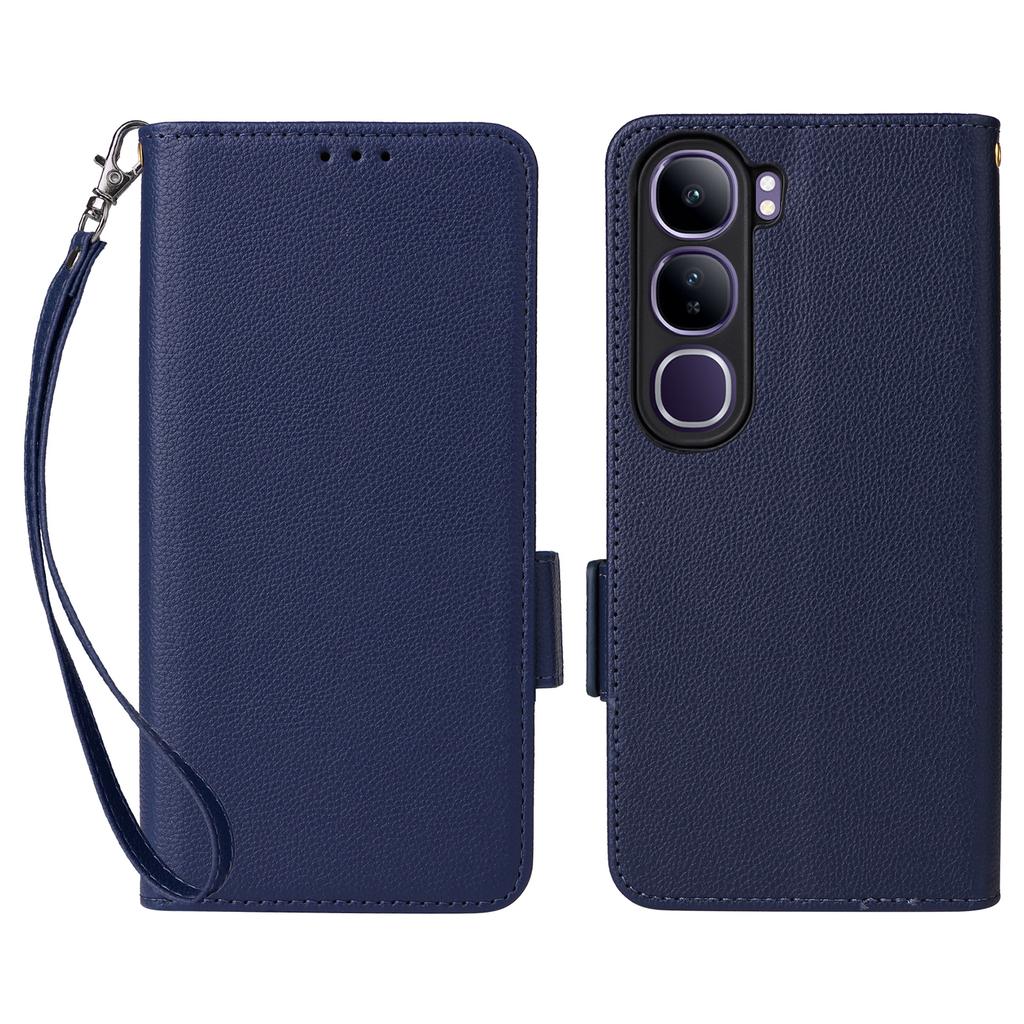 Leather Case with Wrist Strap for Vivo V40 SE 5G 80W/V40 Lite (Indonesia) 4G/5G Litchi Texture Wallet Flip Phone Cover