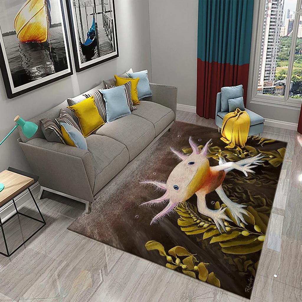 Cute Cartoon Axolotl Carpet for Bathroom Entrance Non-Slip Carpet Pink Living Room Bedroom Mat Welcome Doormat Floor Decor Rug