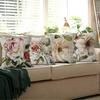 Set of 4 Retro Rose Flower Beige Sofa Cushion Washable Polyester Flax Textile Decorative - DD01