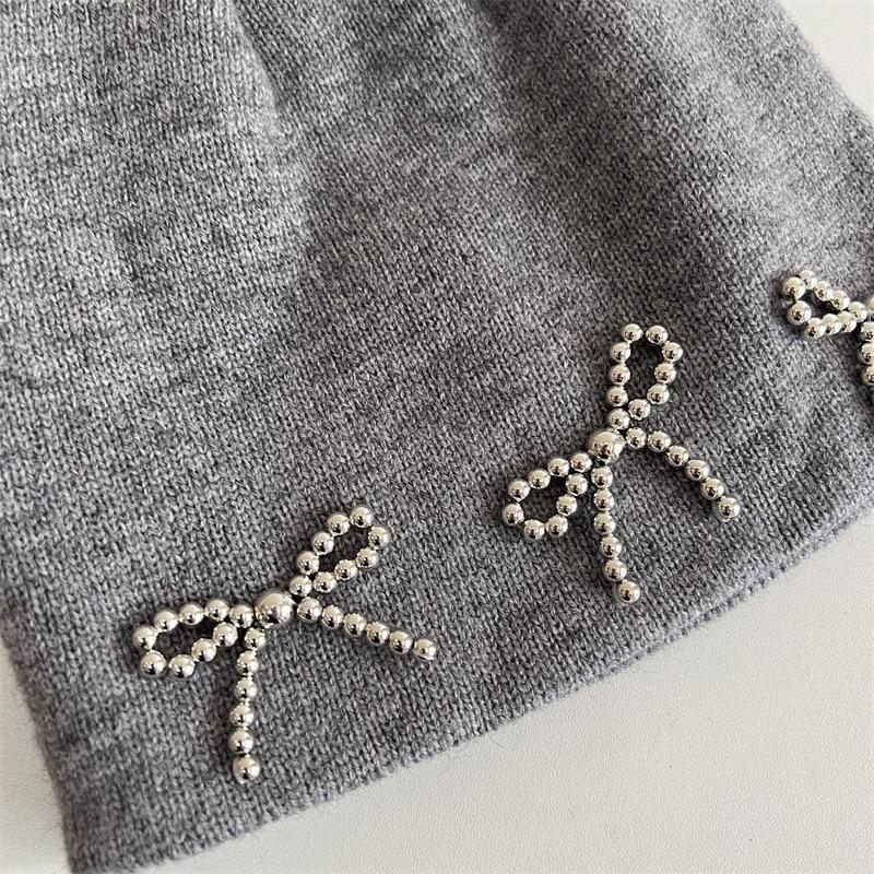 Bow Knitted Wool Hat Women's Autumn and Winter Fashion Warm Versatile Cold Hat