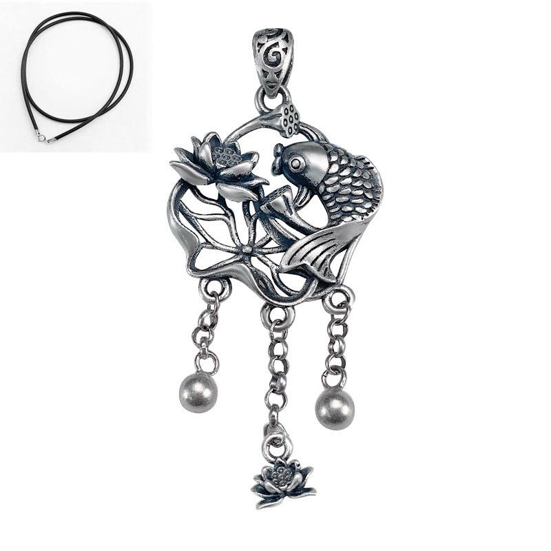 Elegant Silver Fish & Lotus Tassel Choker Necklace - Simple, Versatile Chinese Design for Women
