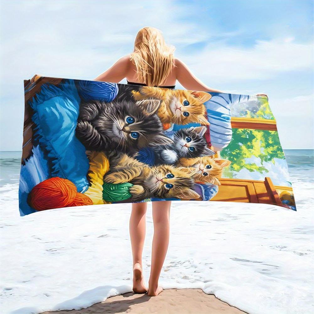 Adorable Lazy Kittens Print Beach Towel, Extra Large Soft Quick Dry for Pool Camping Travel