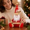 Faceless Christmas Snowman Figurine with Long Legs, Red Sitting Fabric Doll for Desktop Holiday Decor