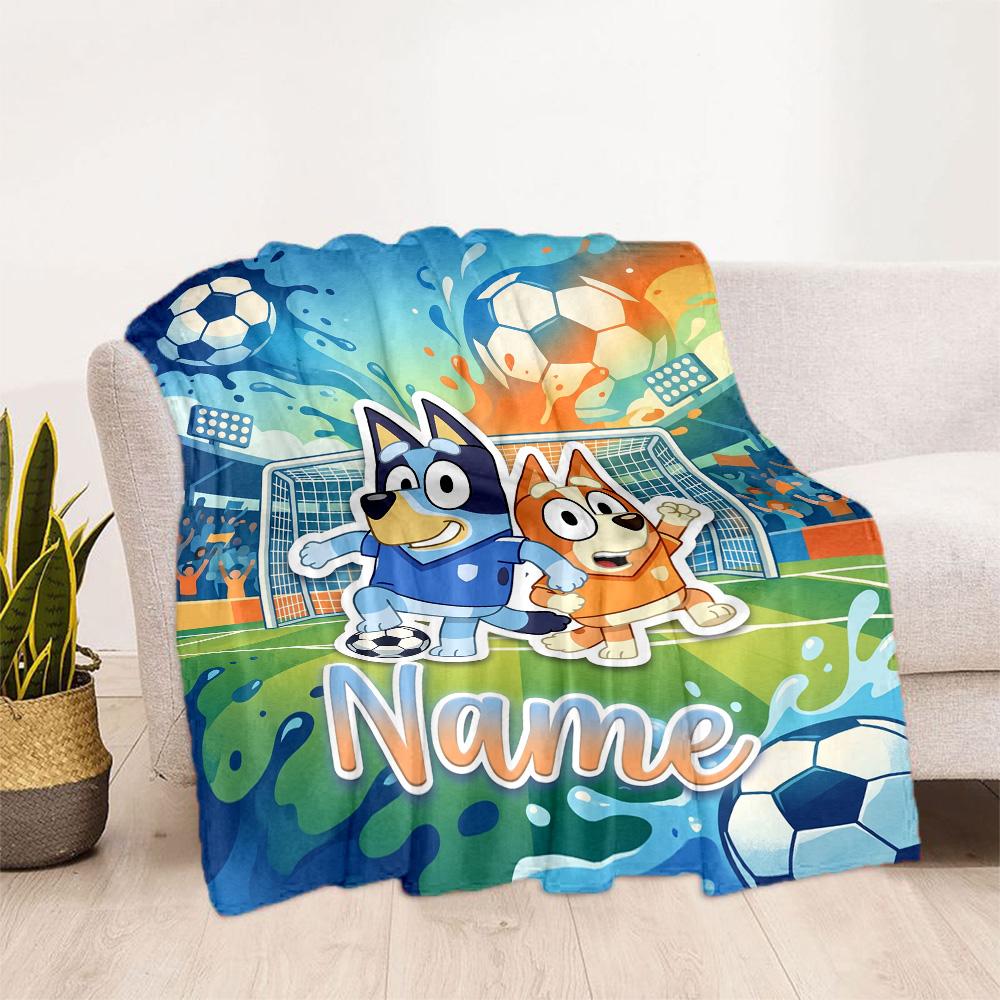 Soccer Fun Bluey Personalized Name Blanket Cozy Customizable Blanket Soft Warm Cozy for Seaside Office Picnics Couch for All Occasions