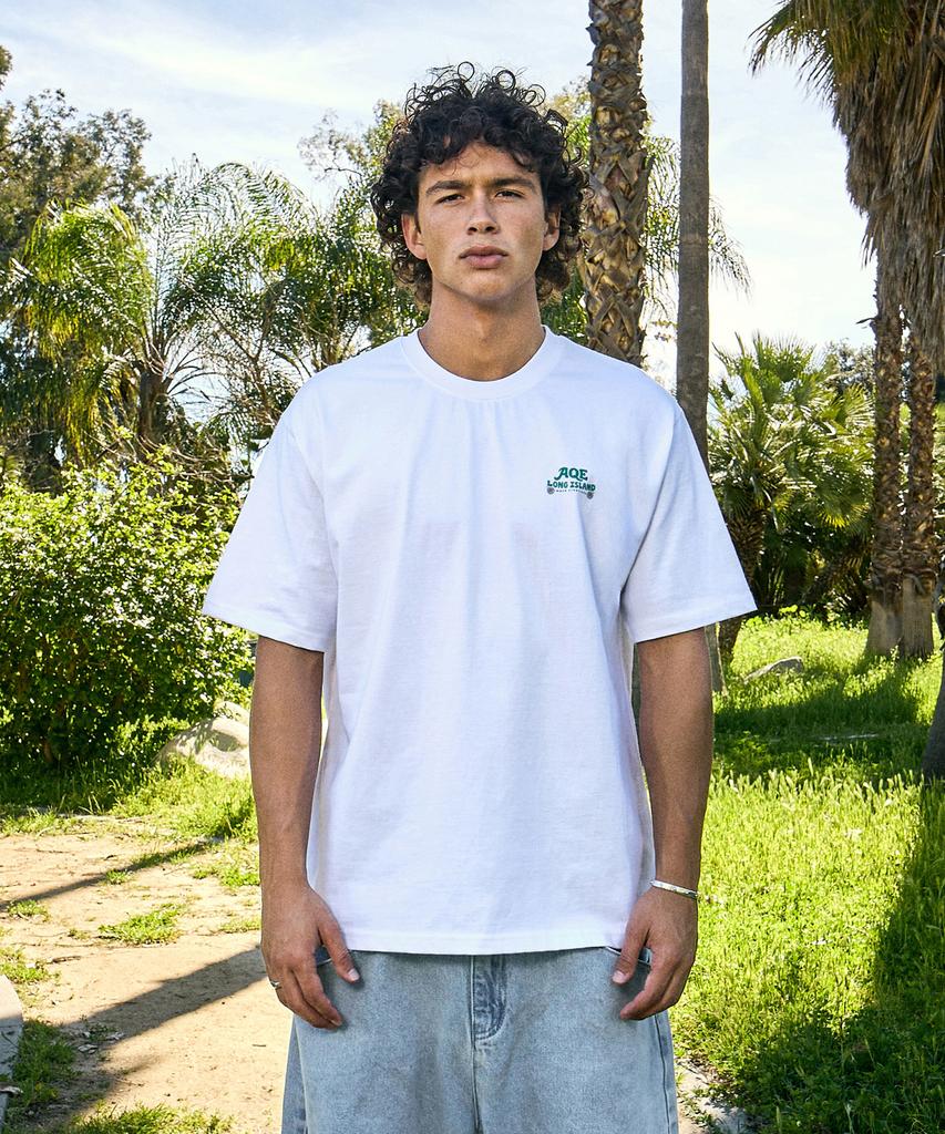 Peullukeu Aqe Long Island Graphic Short Sleeve T-Shirt White Fst358