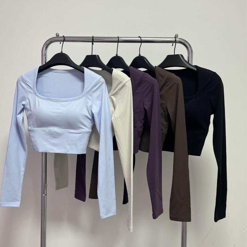 Yoga long-sleeved fixed cup yoga clothes with chest pad, top, high-end fixed integrated cup collar sportswear
