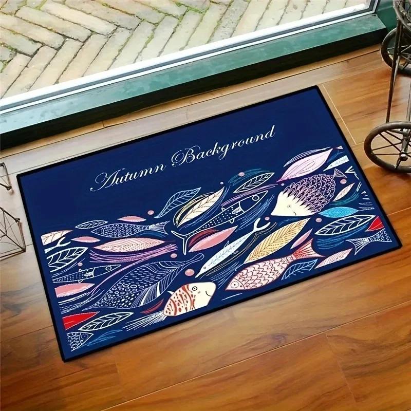 VIKAMA Cartoon Cat Pattern Carpet Anti-slip and Easy-to-Clean Floor Mat Outdoor Entrance Welcome Door Mat Home Decoration