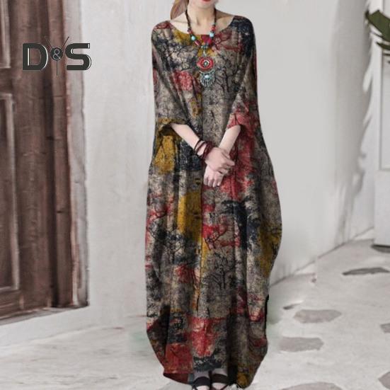 Женское платье макси с круглым вырезом и рукавами 3/4 — фото 4