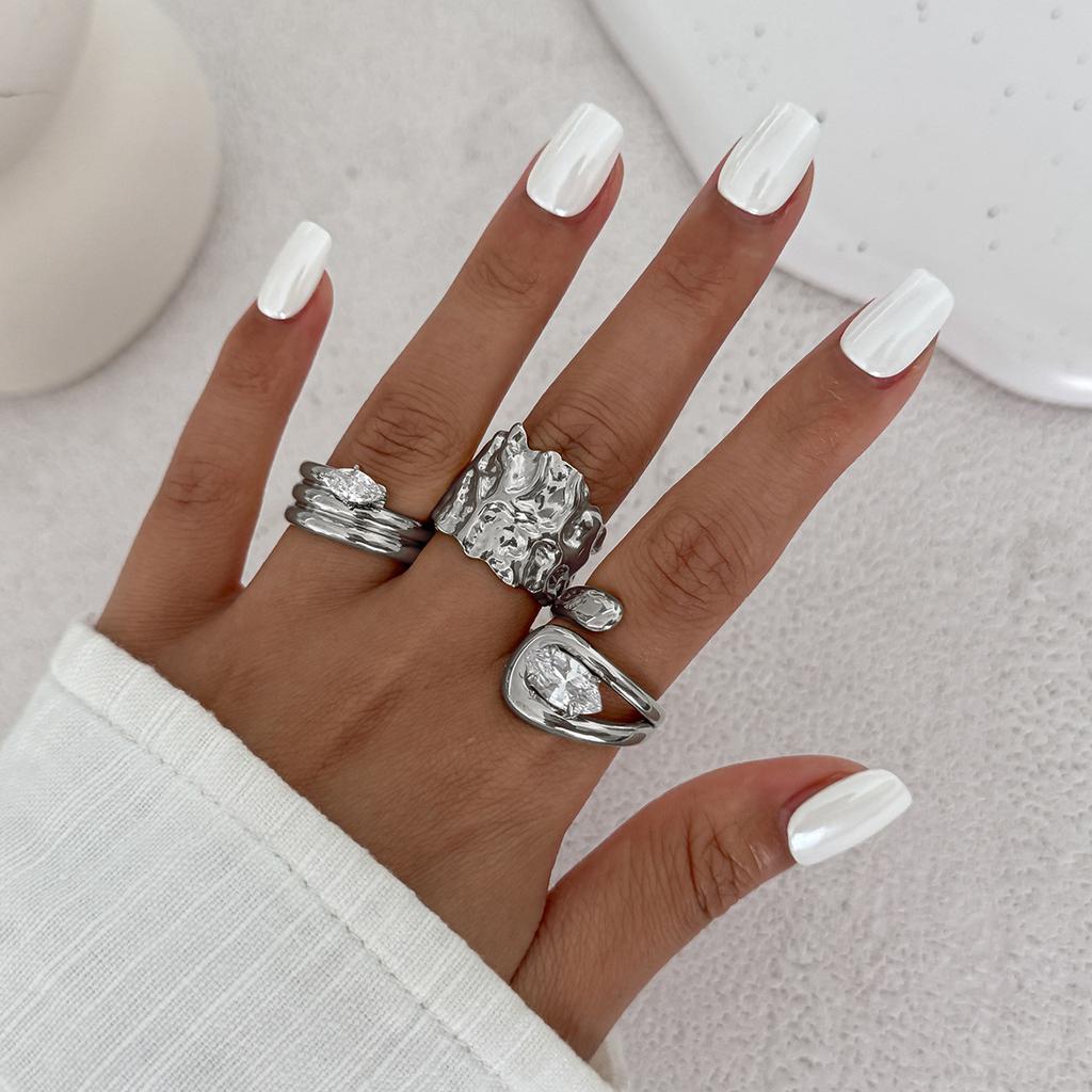 Landscape Water Droplets Hug Open Ring, Liquid Metal Pleated Irregular Crossed Ring