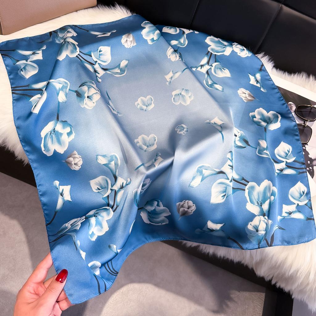 Luxury Flower Silk Square Scarf Women Satin Shawl Wrap Hijab Female Hair Band Wrist Headkerchief 70*70Cm Echarpe Bandana