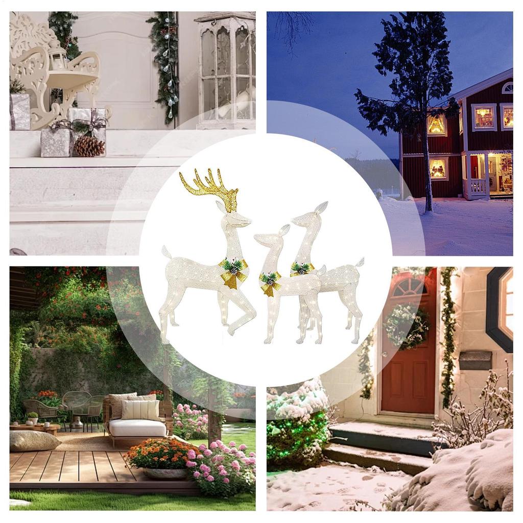 3pcs Christmas Stake Light Reindeer Stake LED Lighted Yard Decor Acrylic Lighted Garden Front Yard Porch Holiday Decoration