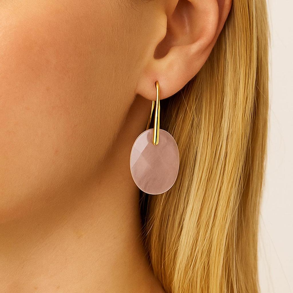 Elegant Pink Crystal Pendant Earrings: European & American Style, Light Luxury with Natural Stone Drops