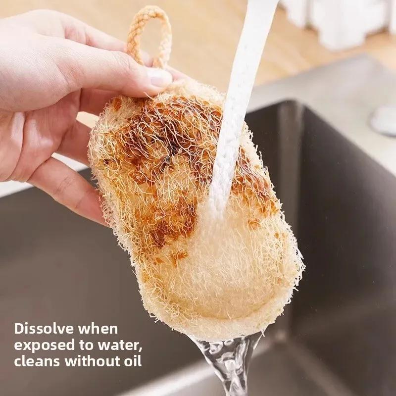 Natural Loofah Sponge Dish Scrubber Vegetable Fiber Reusable Eco Friendly Oil Stain Remover With Hanging Rope Kitchen Cleaning