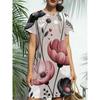 Plus Size Women Summer Midi Dress O Neck Short Sleeve 3D Floral Print Loose Casual Beach Holiday A-line Dresses