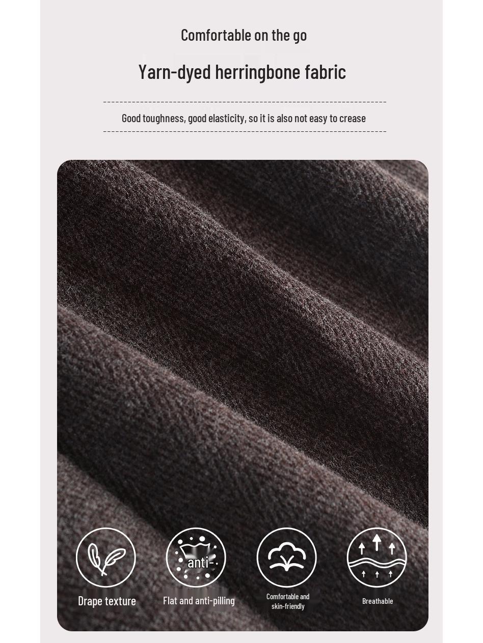 

High Waist Elastic Wool Herringbone Pants for Women - Autumn/Winter, Apricot & Dark Grey 2XL