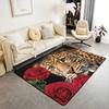 Red Rose Cheetah Print Living Room Carpet, Non-Slip Washable Animal Theme Rug for Bedroom Dining Room Home Decor