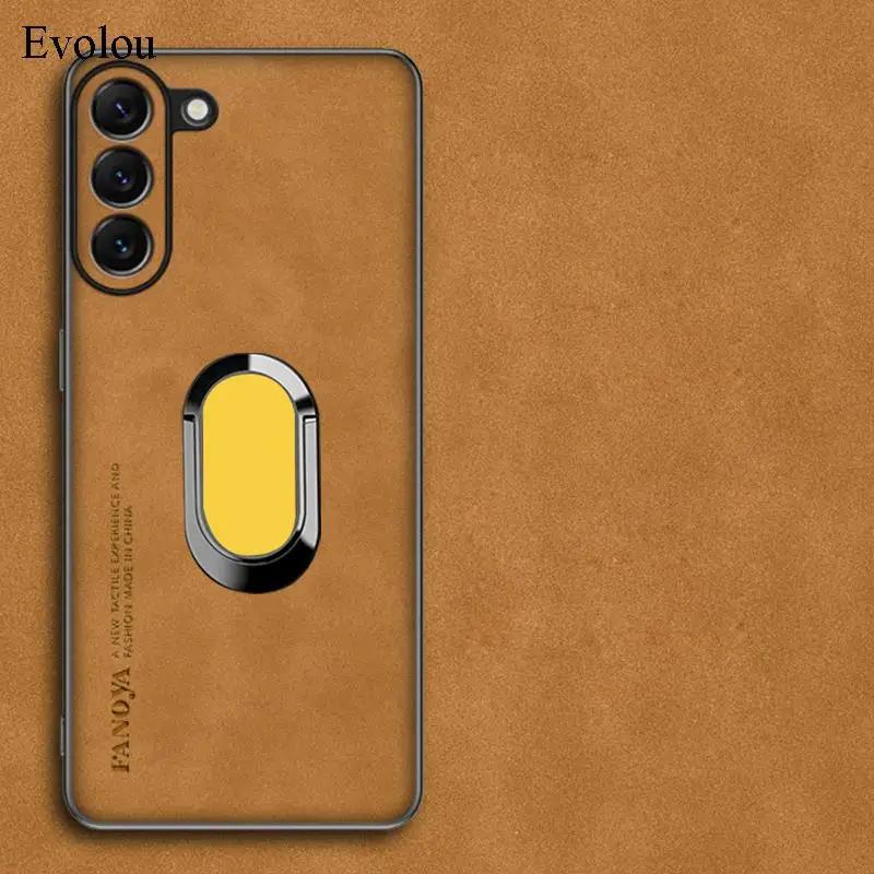 For Samsung M35 M15 M55 Sheepskin Leather Magnetic Ring Holder Case For Galaxy M34 M14 M53 M52M13 Soft TPU Lens Protection Cover