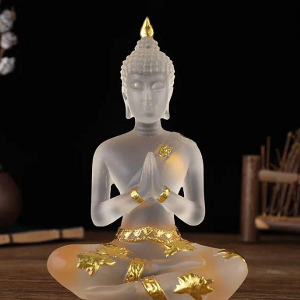Transparent Sitting Buddha Statue Zen Gesture Thai Buddha Resin Figurine Sculpture Home Office Feng Shui Decoration Ornament