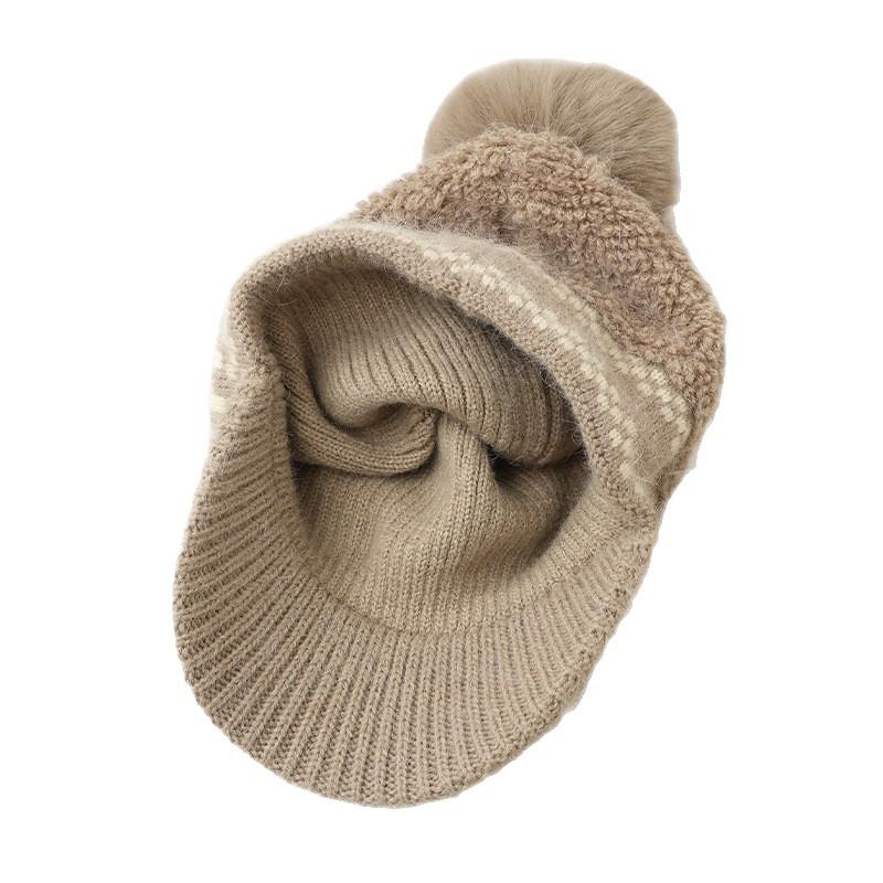 Korean Version of Autumn and Winter Hat for Women's Knitted Hat Cute Versatile Wool Ball Cap Thickened Cold Proof and Warm Duck Tongue Wool Cap