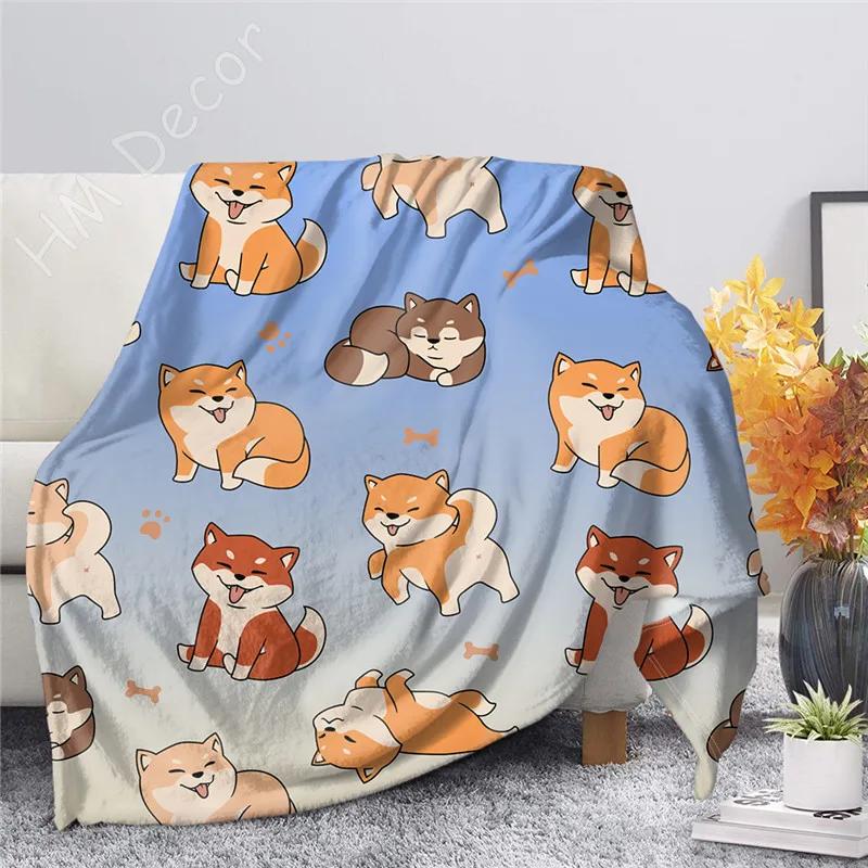 Shiba Inu Printed Blanket Cartoon Soft Warm Sherpa Fleece Blankets Throws for Bed Crib Couch 100x120cm Baby Girls Boys Kids Gift