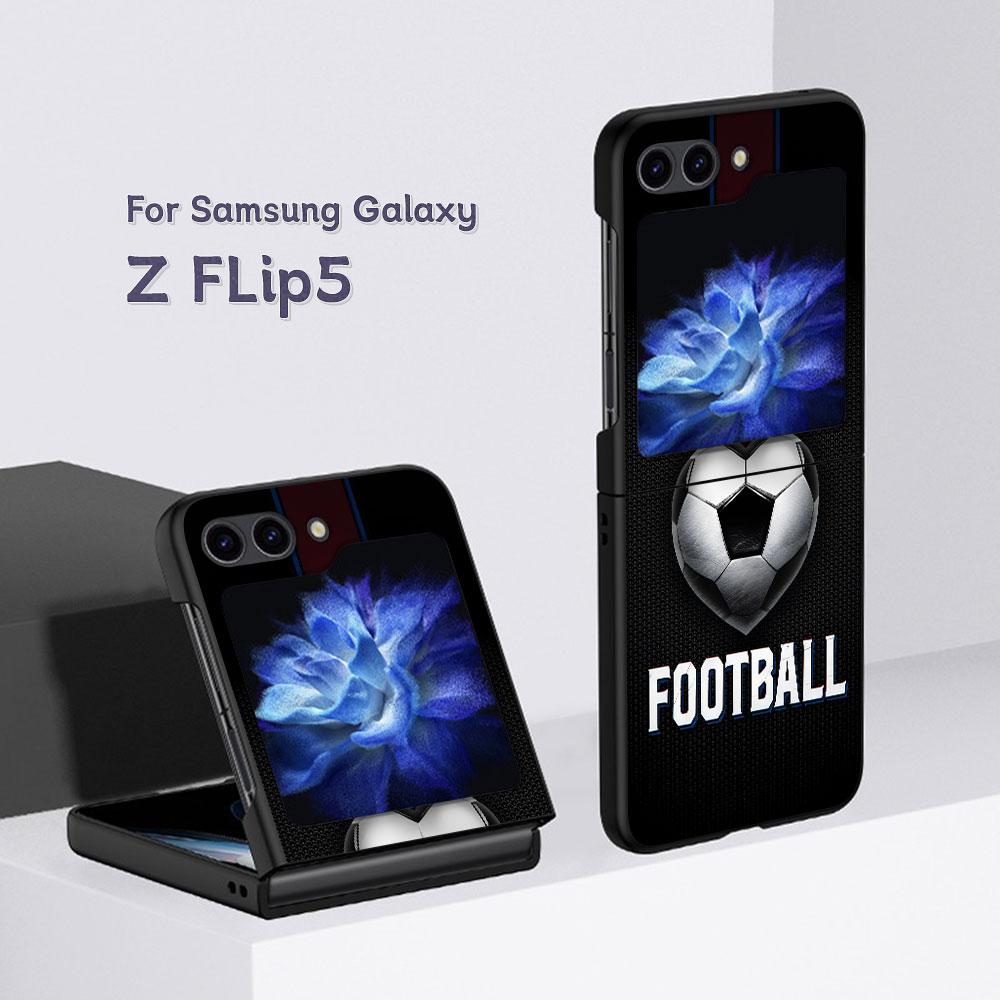 Football Sport Soccer Case for Samsung Galaxy Z Flip5 Black PC Phone Cover Z Flip 5 5G Hard Luxury Coque Zflip5 Funda Capa