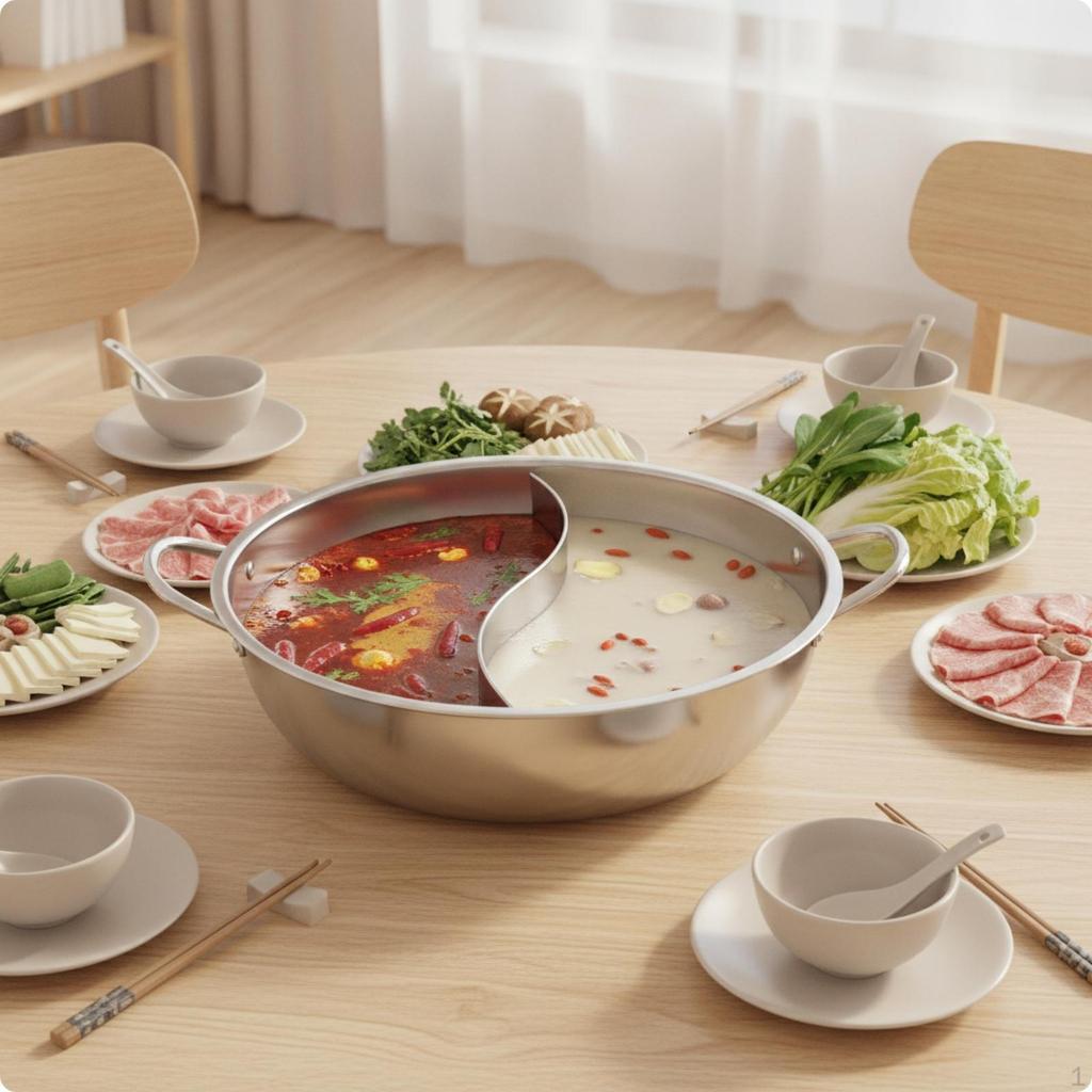 Divided Pot with Ladles Stainless Steel TwoFlavor Cookware for Families,