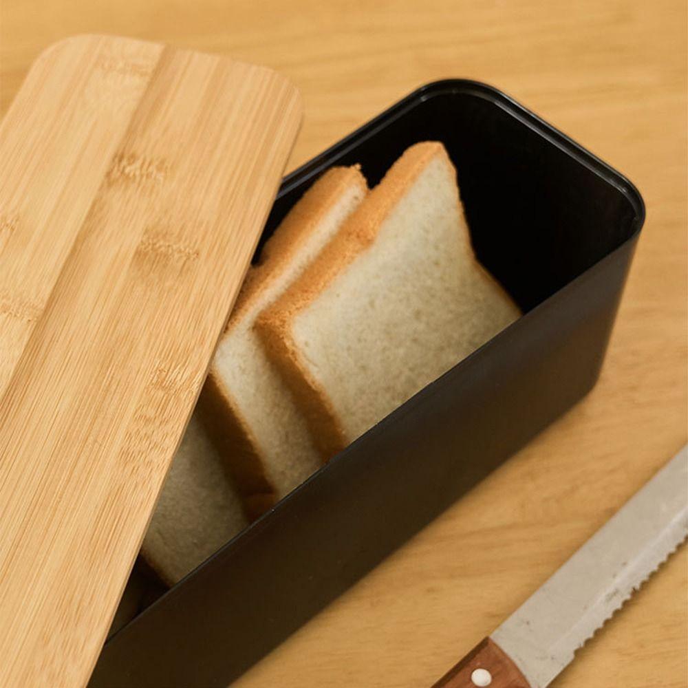 Cutting Board Lid Bread Box With Wooden Lid Bamboo Lid Spacious Container Bread Storage Bin Space Saving Fresh Keeping