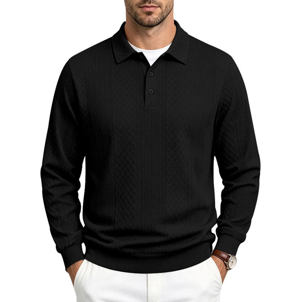 Men's Business Casual Knit Pullover Sweatshirt with Lapel Collar Long Sleeve