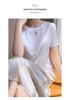 Damen Kurzarm Imitation Seide V-Ausschnitt T-Shirt - Weißes Satin Unterhemd Frühling/Sommer Top