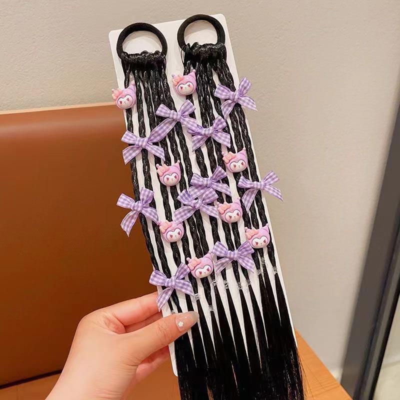 Kuromi Braided Hair Ties for Girls - Sweet Cool Boxer Braids & High Ponytail Hair Accessories.