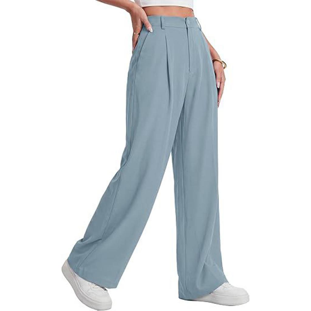 Women Loose Fit Casual Suit Pants High Waist Long Trousers Wide Leg Relaxed Style with Button and Zipper Closure for Daily Wear