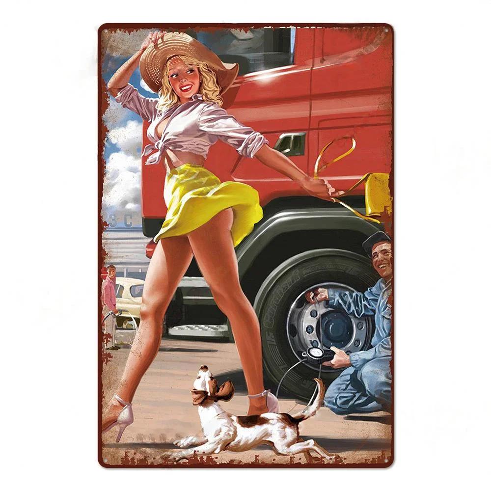 Vintage Russian Pin Up Girl Posters Wall Decor Metal Signs Tin Plaque Tin Signs Soviet Union Poster for Bar Pub Home