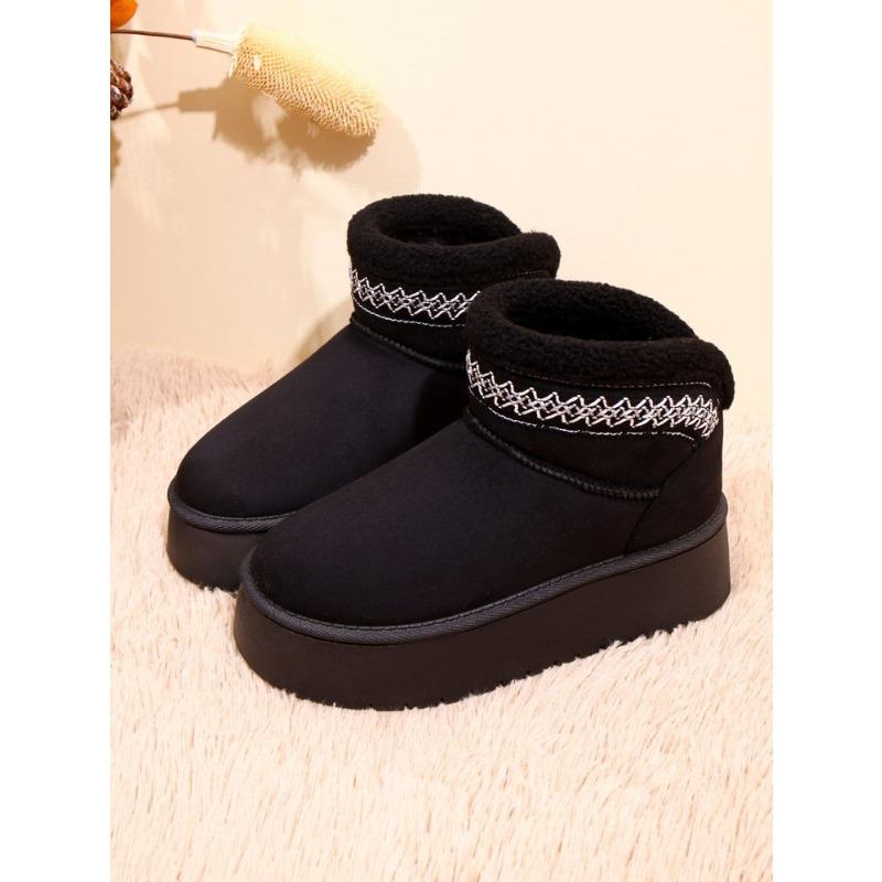 Botas Cortas de Nieve para Mujer de Talla Grande con Suela Gruesa Estilo Étnico Nuevas Botas de Tobillo de Algodón Cálidas para Invierno
