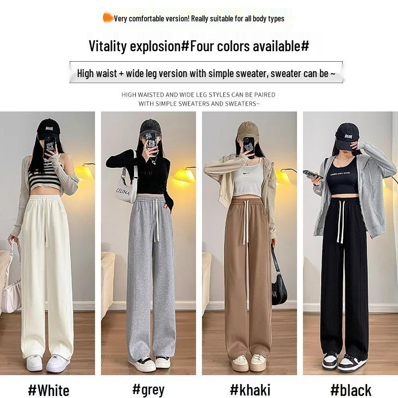 Women's High Waist 145cm Loose Wide-Leg Spring/Autumn Pants for Petite