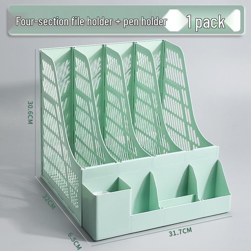 Desktop Four-Compartment File Organizer & Pen Holder with A4 Storage Box