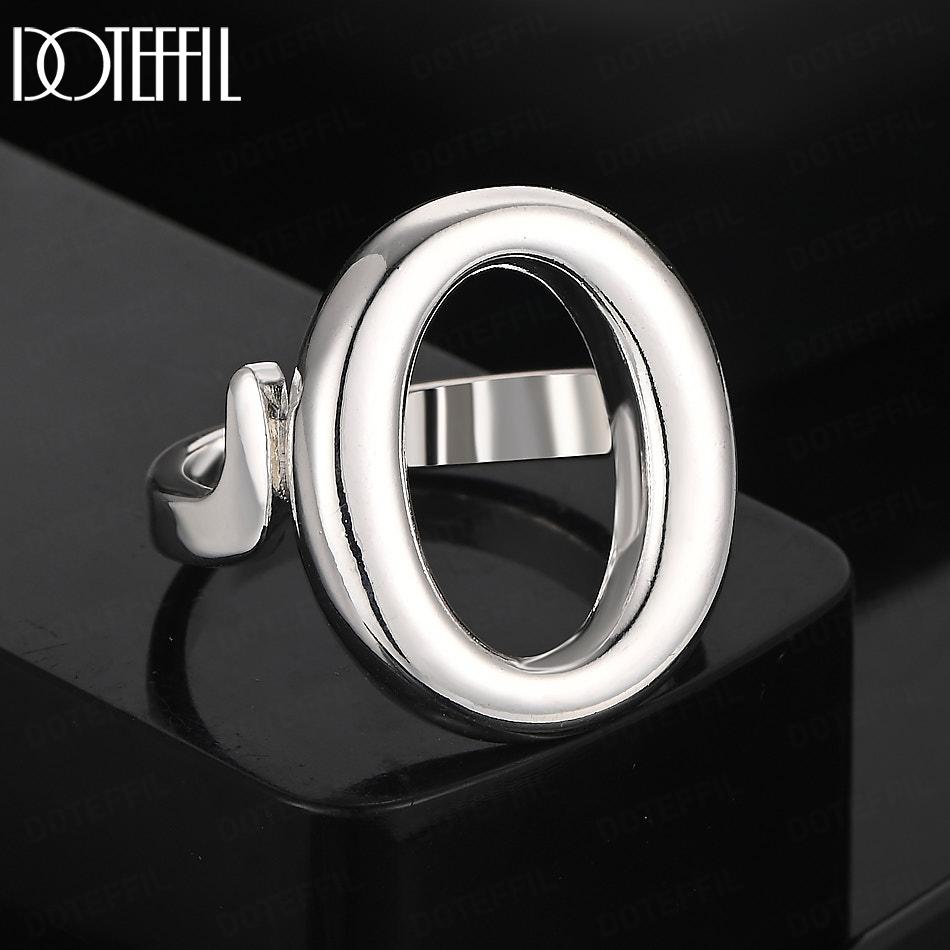 925 Sterling Silver Round O-shaped Adjustable Size Ring Charm Wedding Jewelry